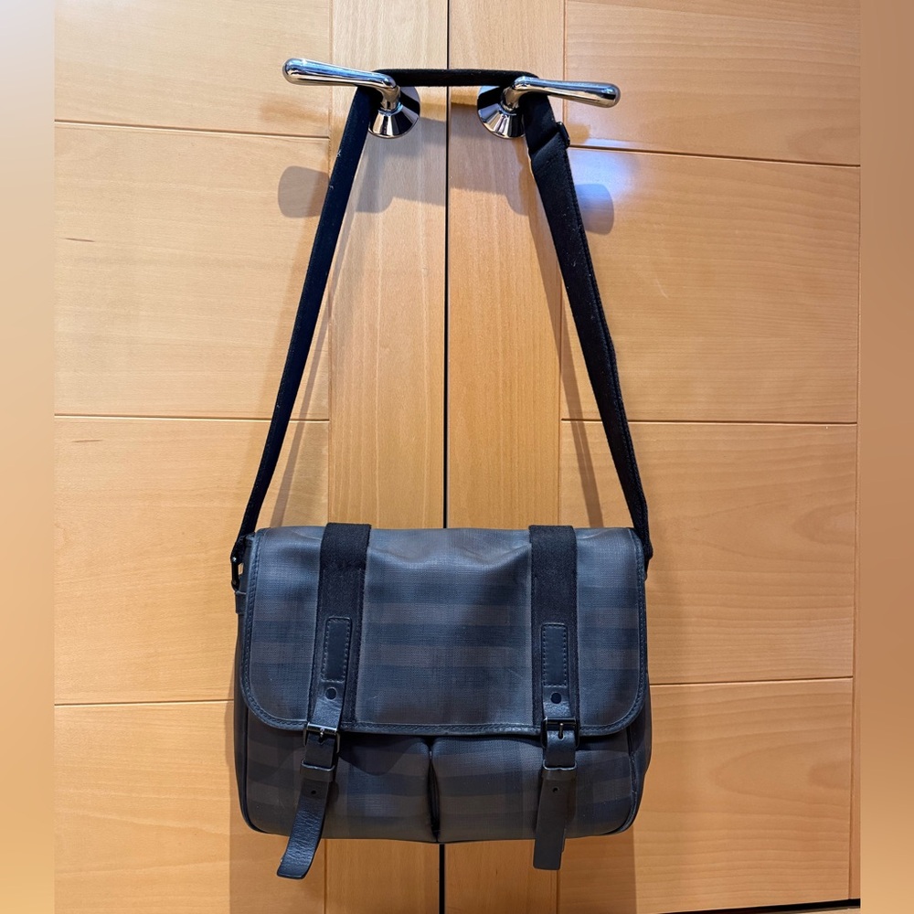 Burberry Grifford Messenger Bag Smoked Check Coated Canvas